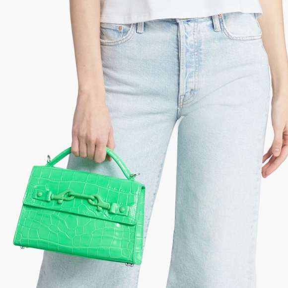Rebecca Minkoff Croc Embossed Leather Crossbody Bag Neon Green NWT - Picture 4 of 17